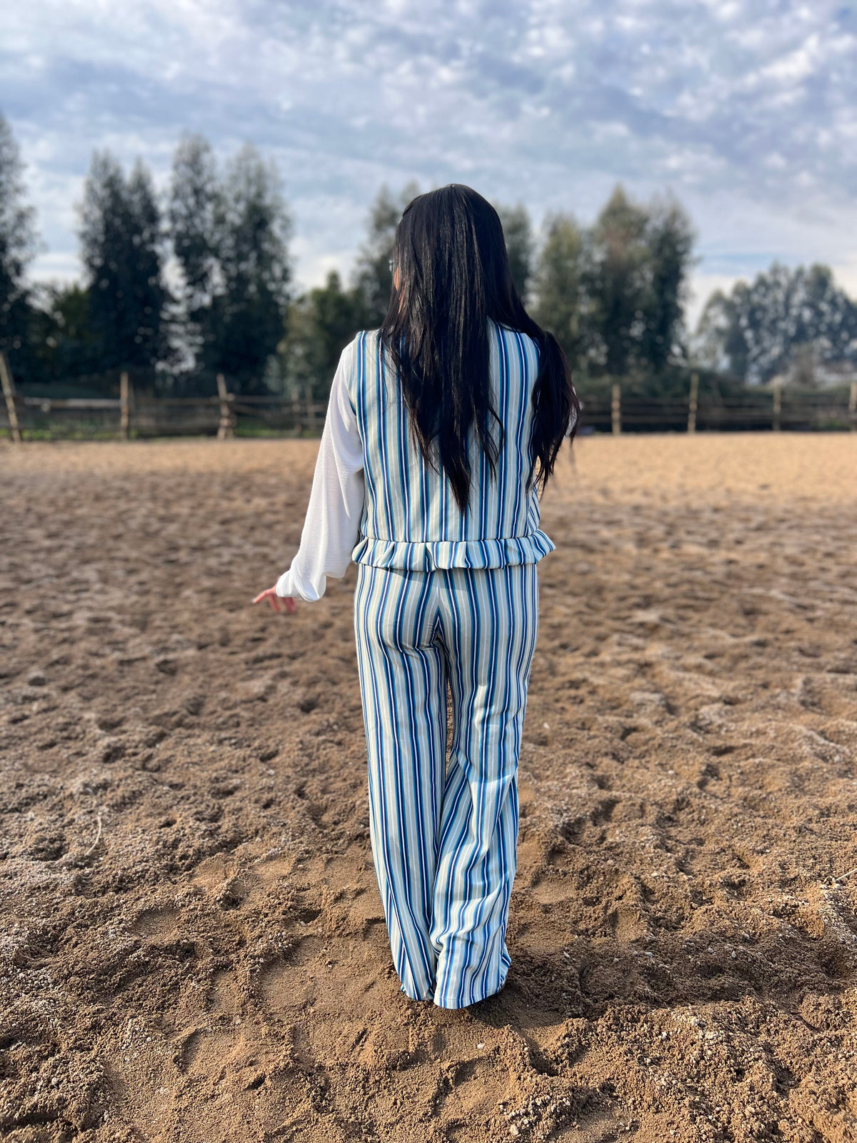 Pantalón rayas celeste