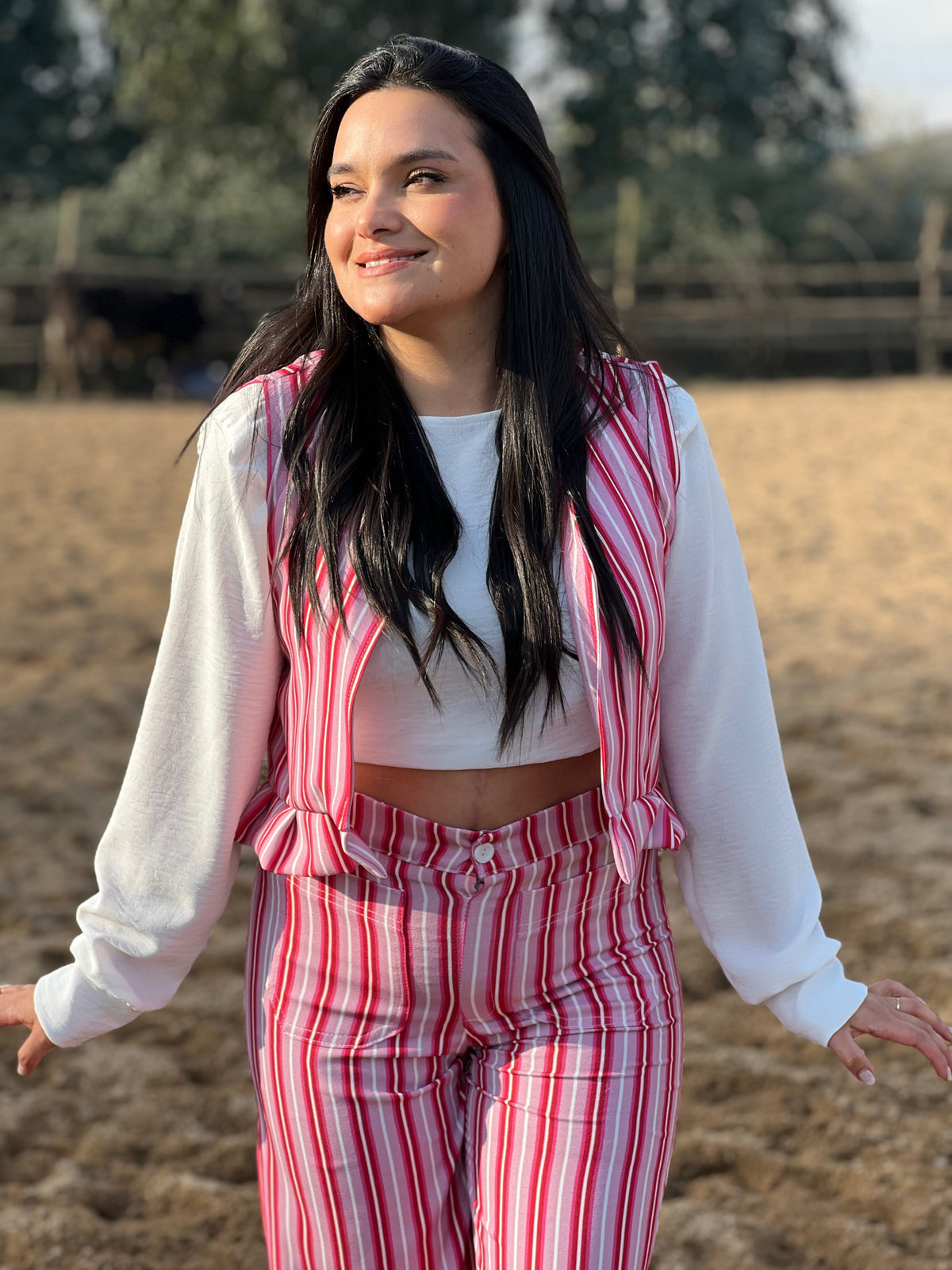 Pantalón rayas rosada