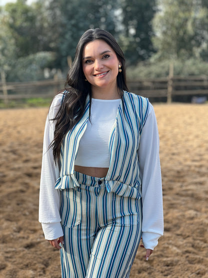 Pantalón rayas celeste