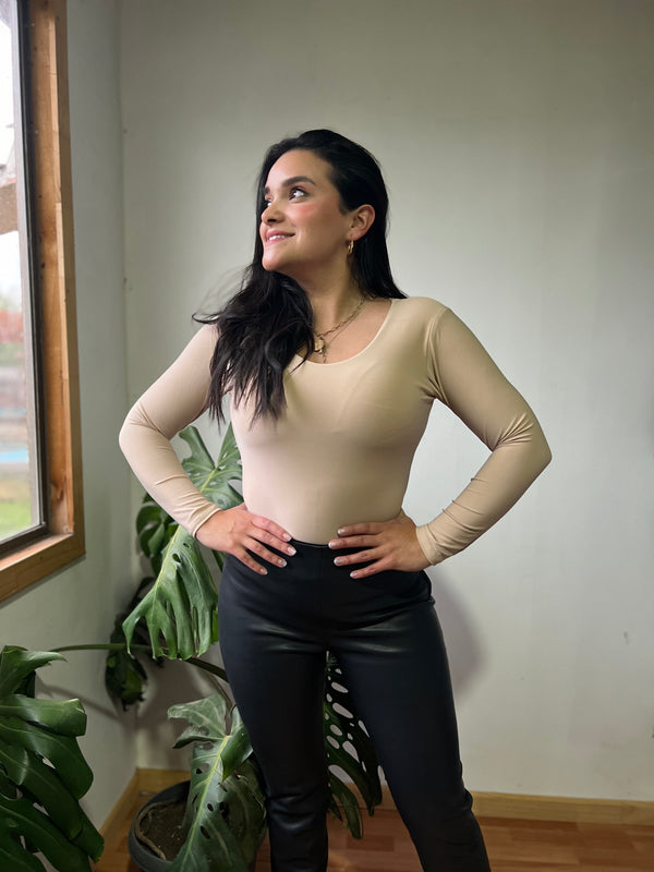 Body manga larga beige
