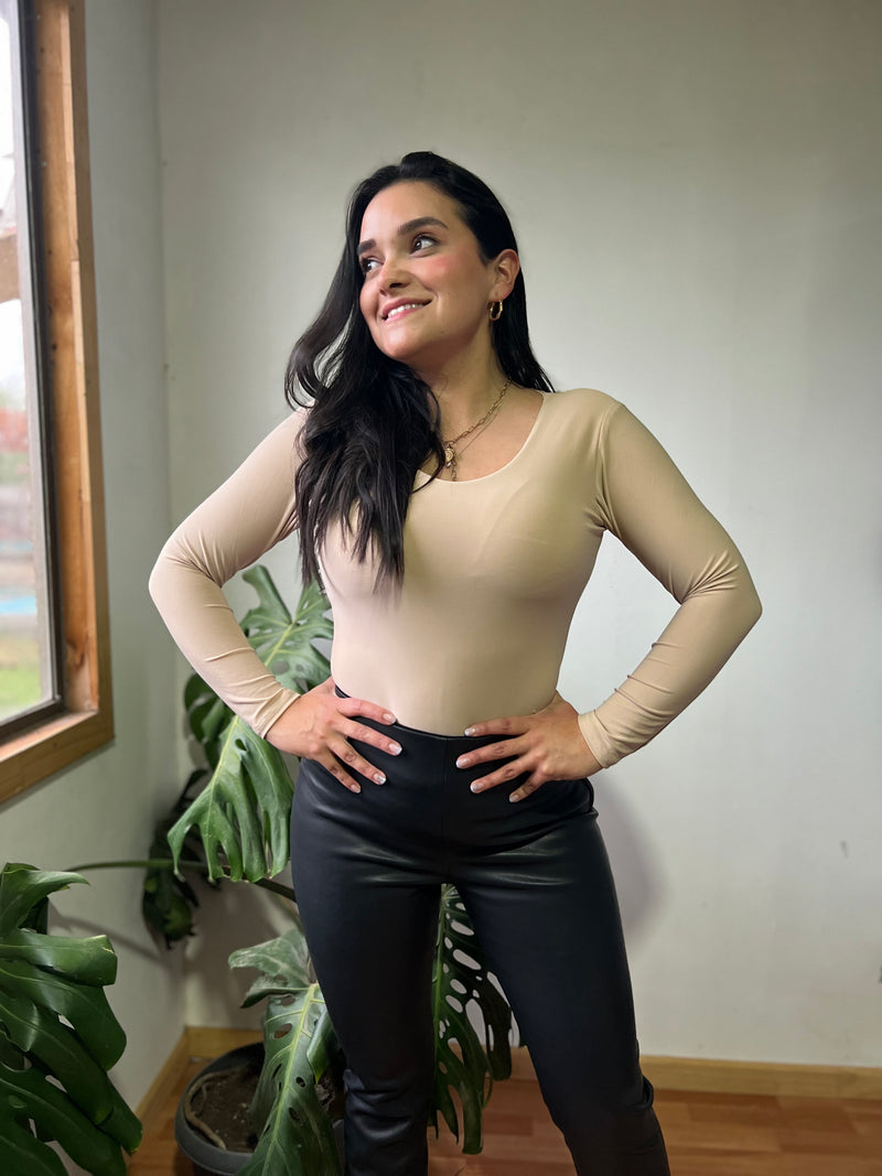 Body manga larga beige