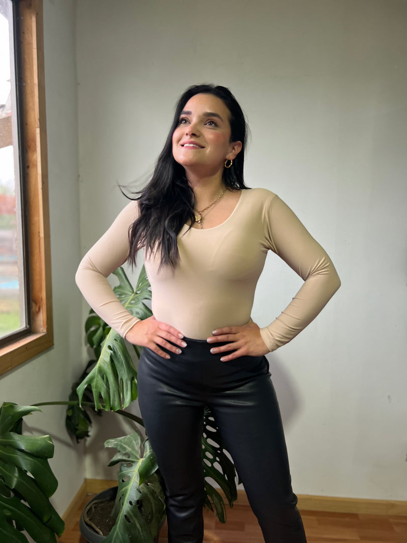 Body manga larga beige