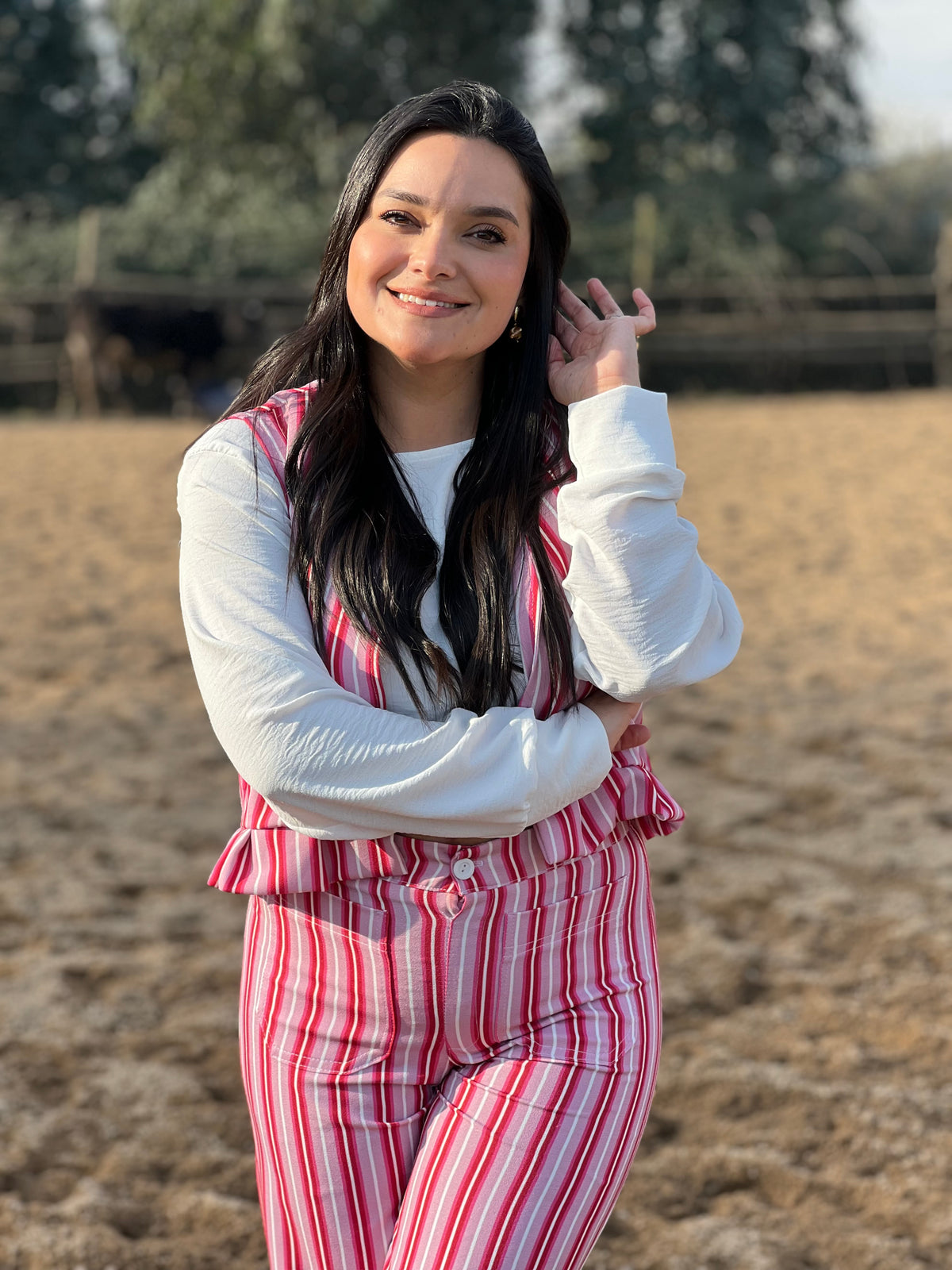 Pantalón rayas rosada