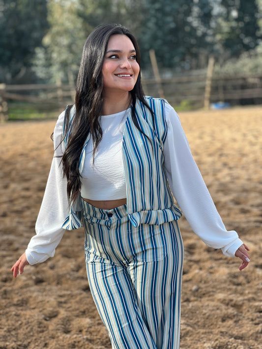 Pantalón rayas celeste